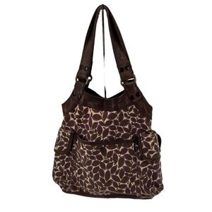 Lucky Brand Brown Purple Floral Leaf Design Shoulder Bag Purse